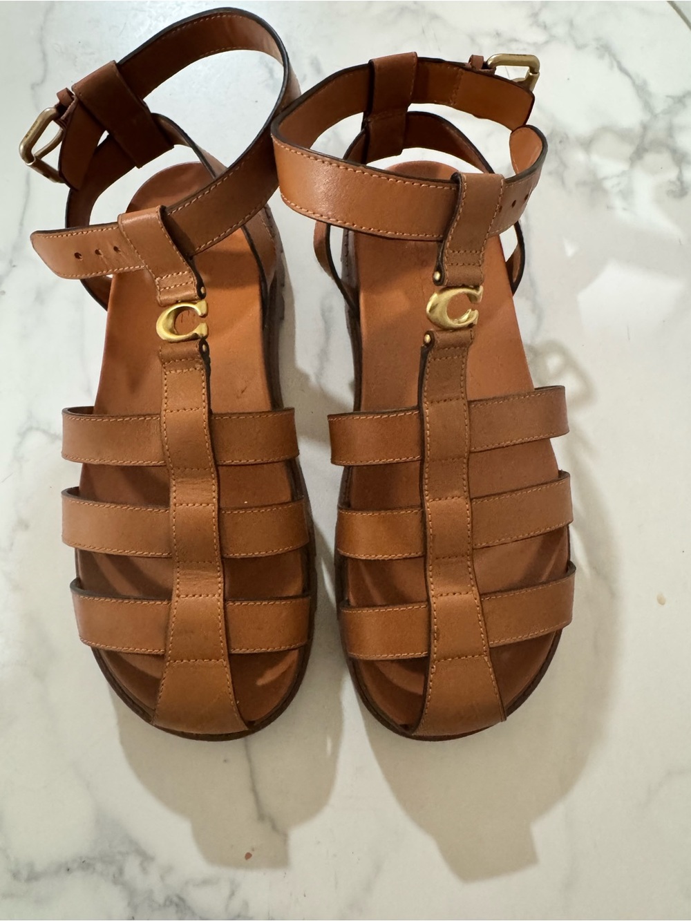 Coach Brown Leather Strappy Ankle Buckle Sandals
